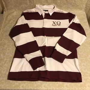 Chi Omega Rugby shirt, burgundy/white